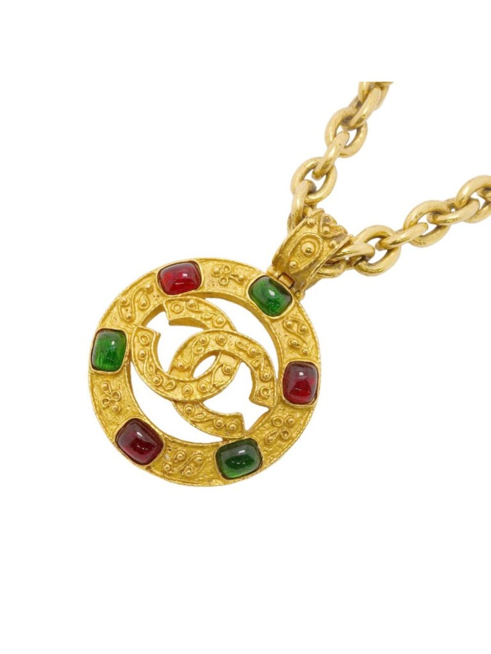 Chanel Necklace Vintage CC Logo Gripoix Round